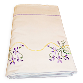 1950 Vintage France - Old French White Metis Sheet Hand Embroidered