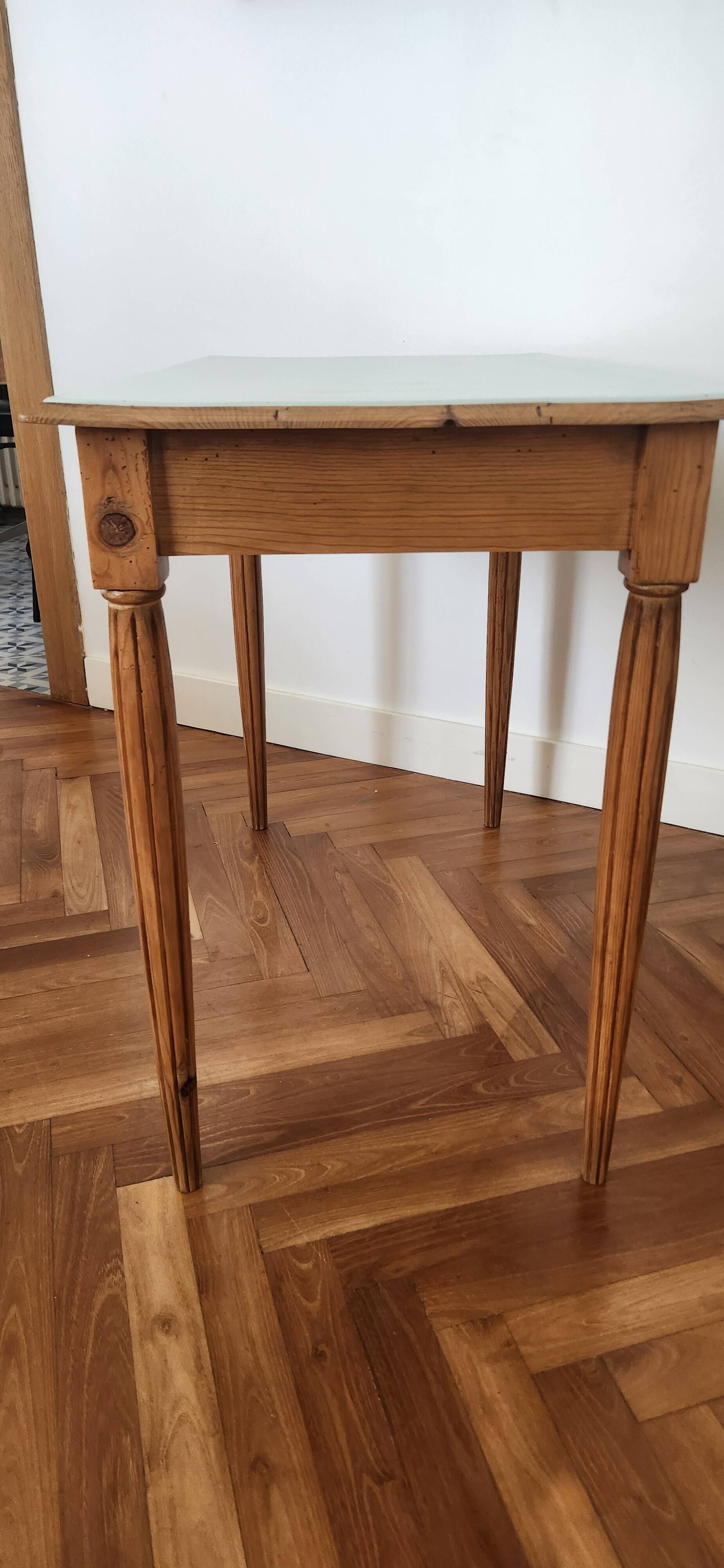 Small Blue Wooden Desk, Grooved Legs