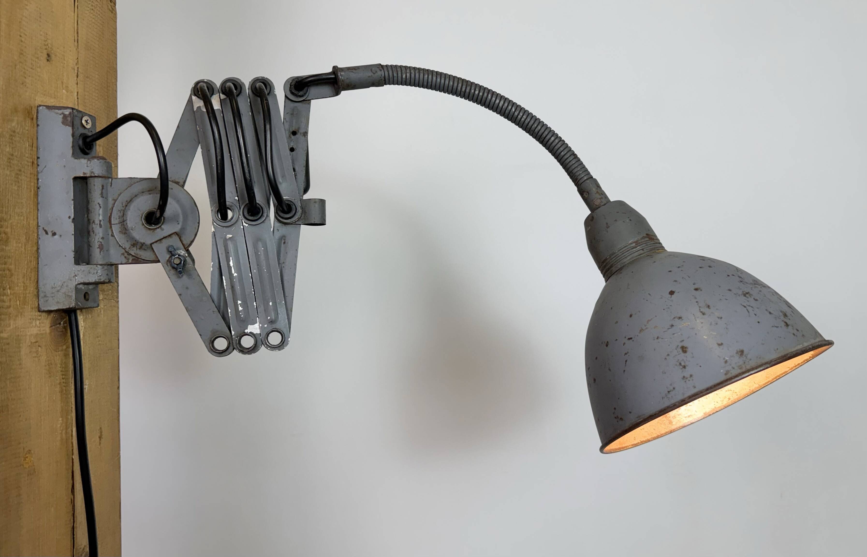 Grey Industrial Gooseneck Scissor Wall Lamp from Elektroinstala, 1960s