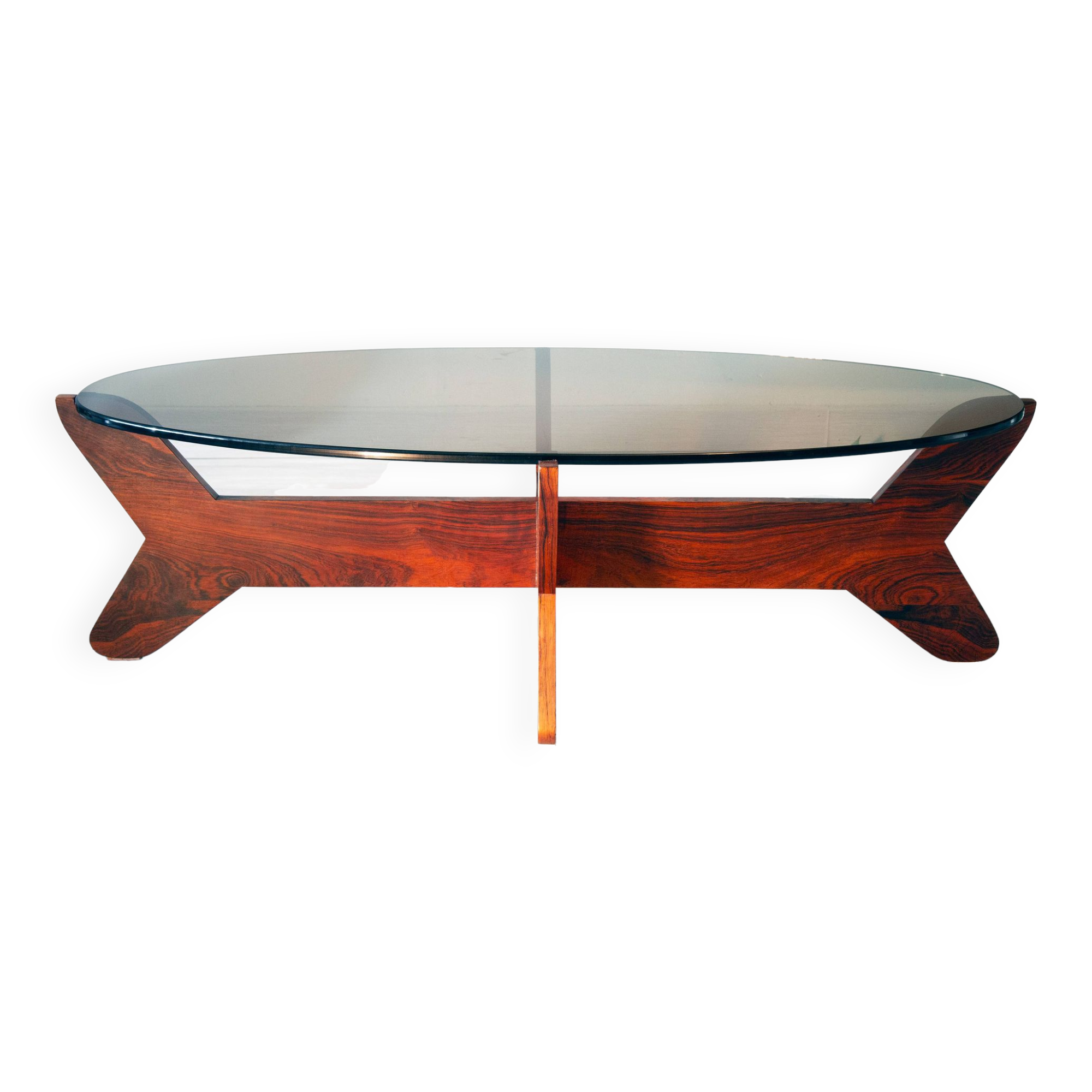 Scandinavian coffee table, rosewood and smoked glass, 1960