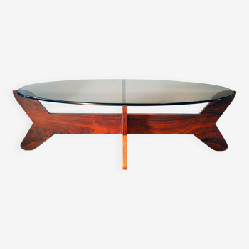 Scandinavian coffee table, rosewood and smoked glass, 1960