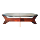 Scandinavian coffee table, rosewood and smoked glass, 1960