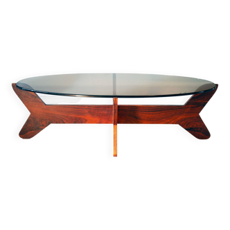Scandinavian coffee table, rosewood and smoked glass, 1960