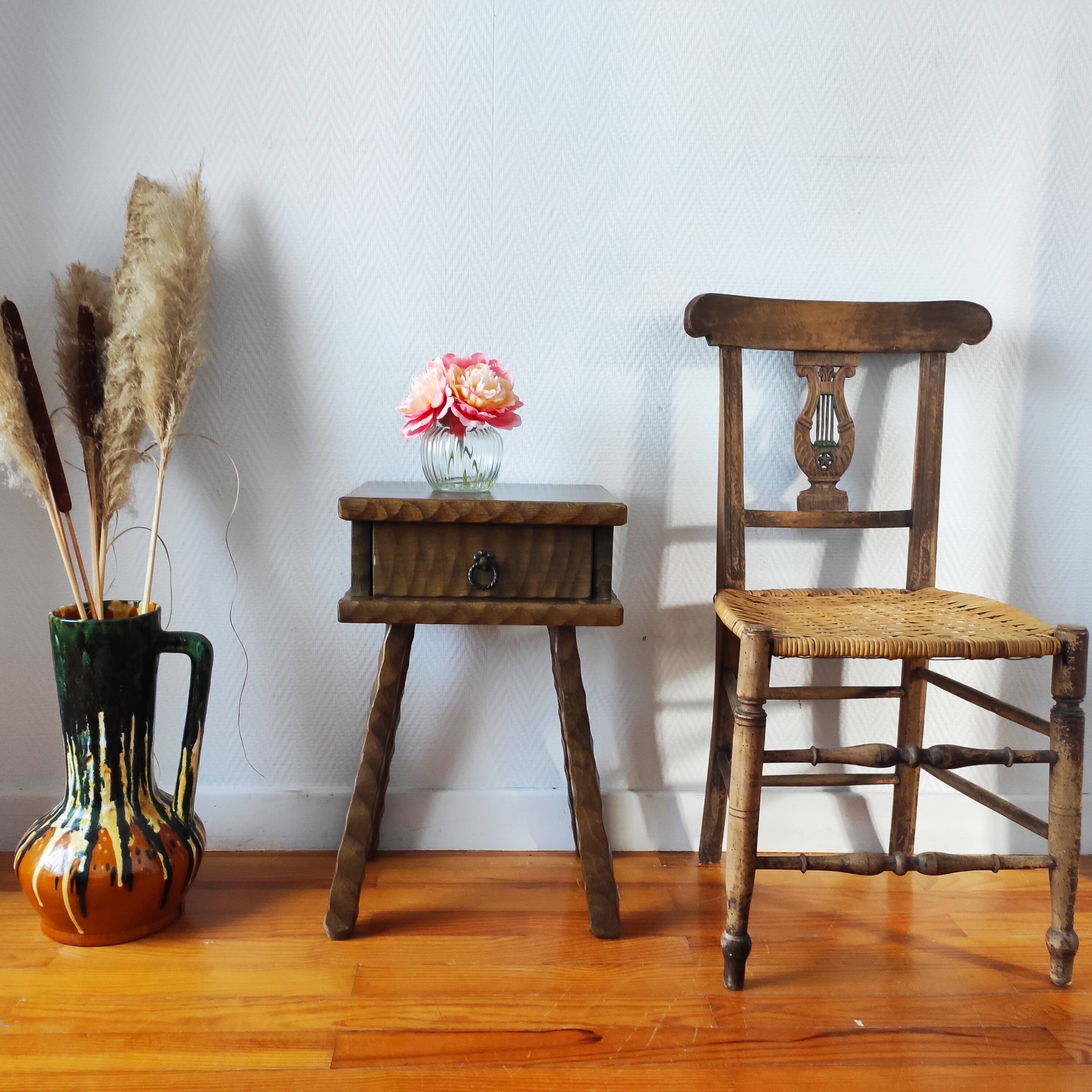 Vintage brutalist bedside table 1950 side table