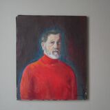 Acrylic painting on canvas portrait of a man from the 60s, old Scandinavian painting