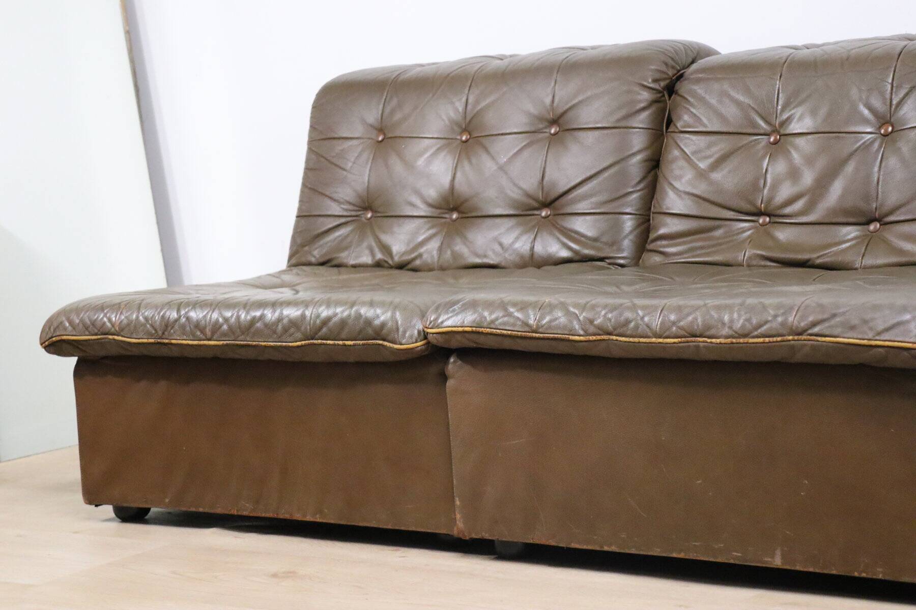 Vintage modular patchwork leather sofa, 1970s