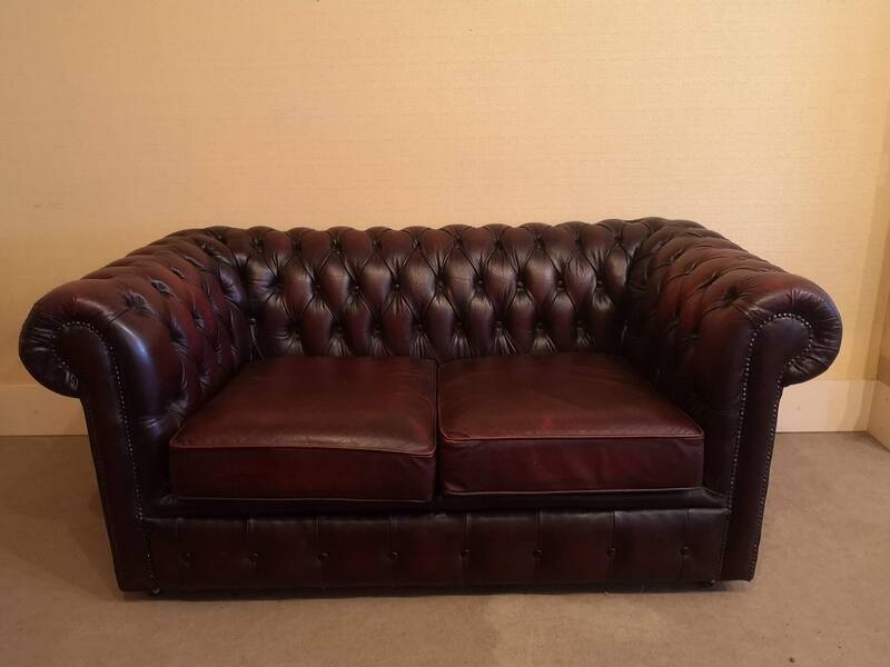 Burgundy leather chesterfield sofa two seater