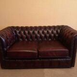 Burgundy leather chesterfield sofa two seater