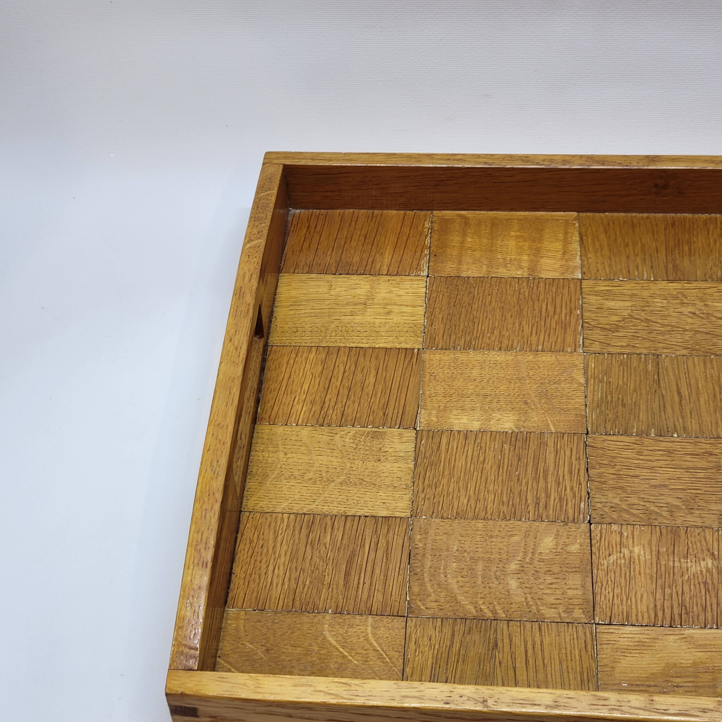 Vintage scandinavian serving tray in marquetry wood