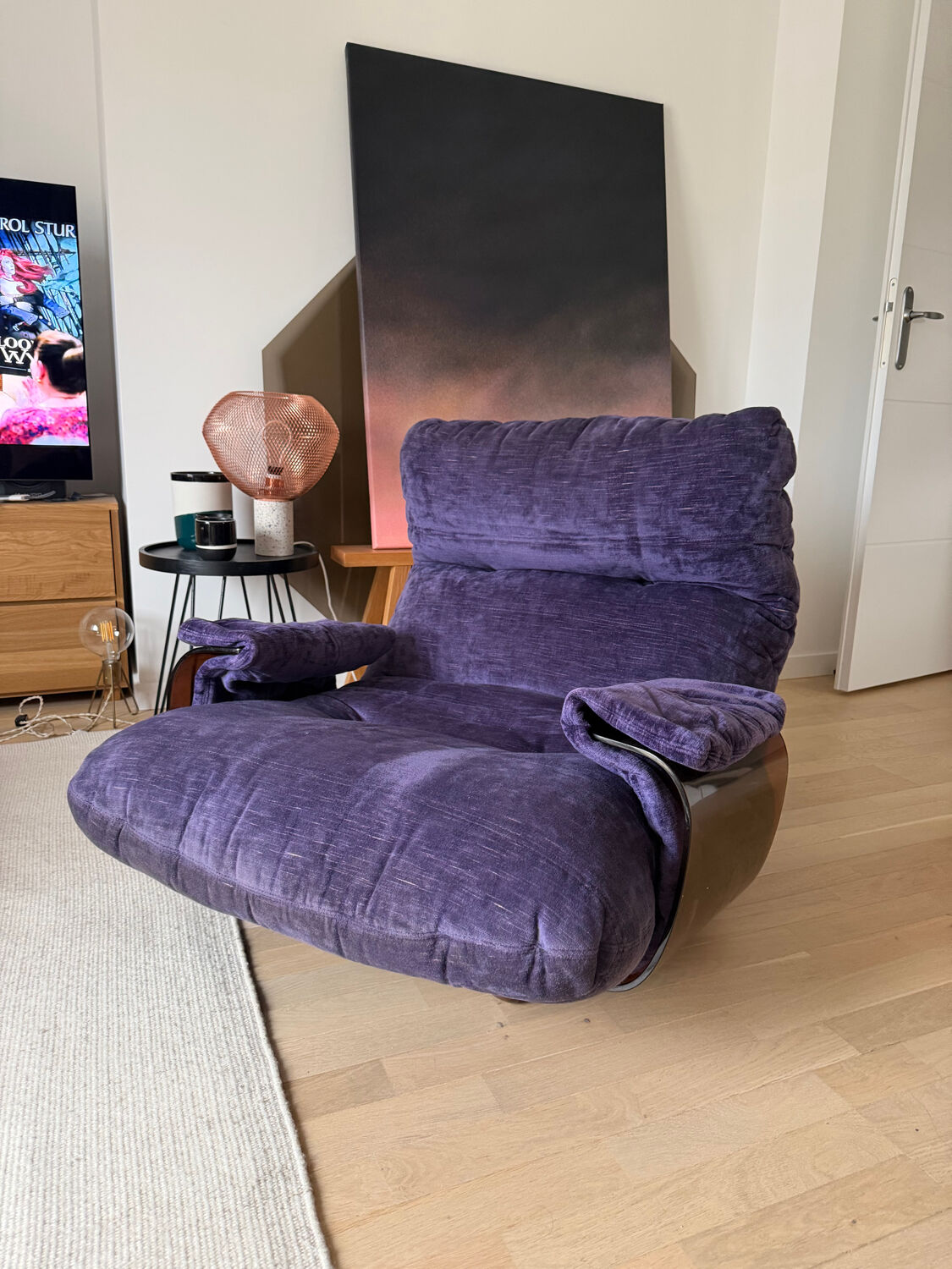 Line Roset Marsala purple velvet armchair