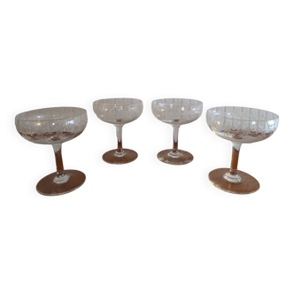 4 antique Baccarat crystal champagne glasses - Sévigné model - 1916 catalog