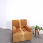 Jaren 70 uittrekbare lounge fauteuil bruin gestreept met Chromen buisframe