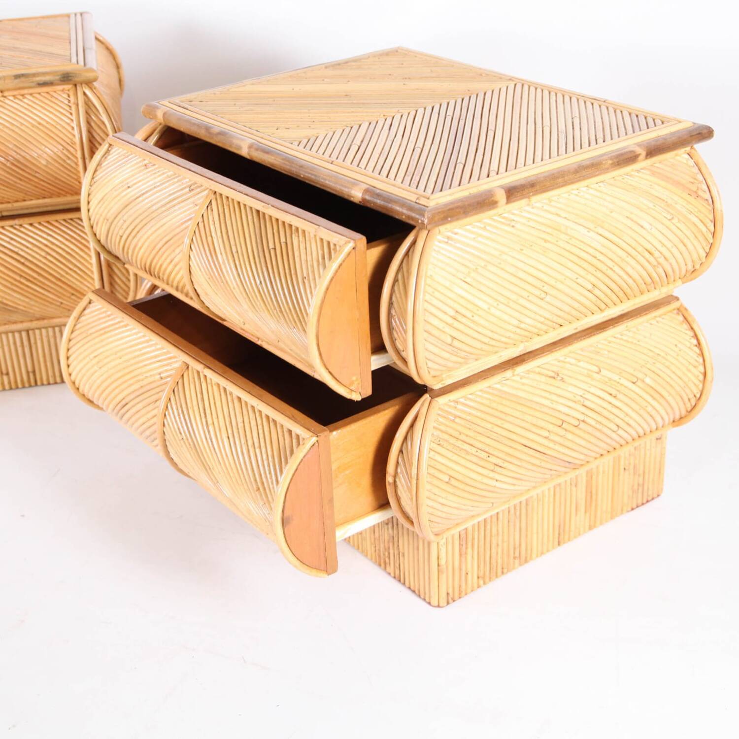 Pair of rattan bedside tables