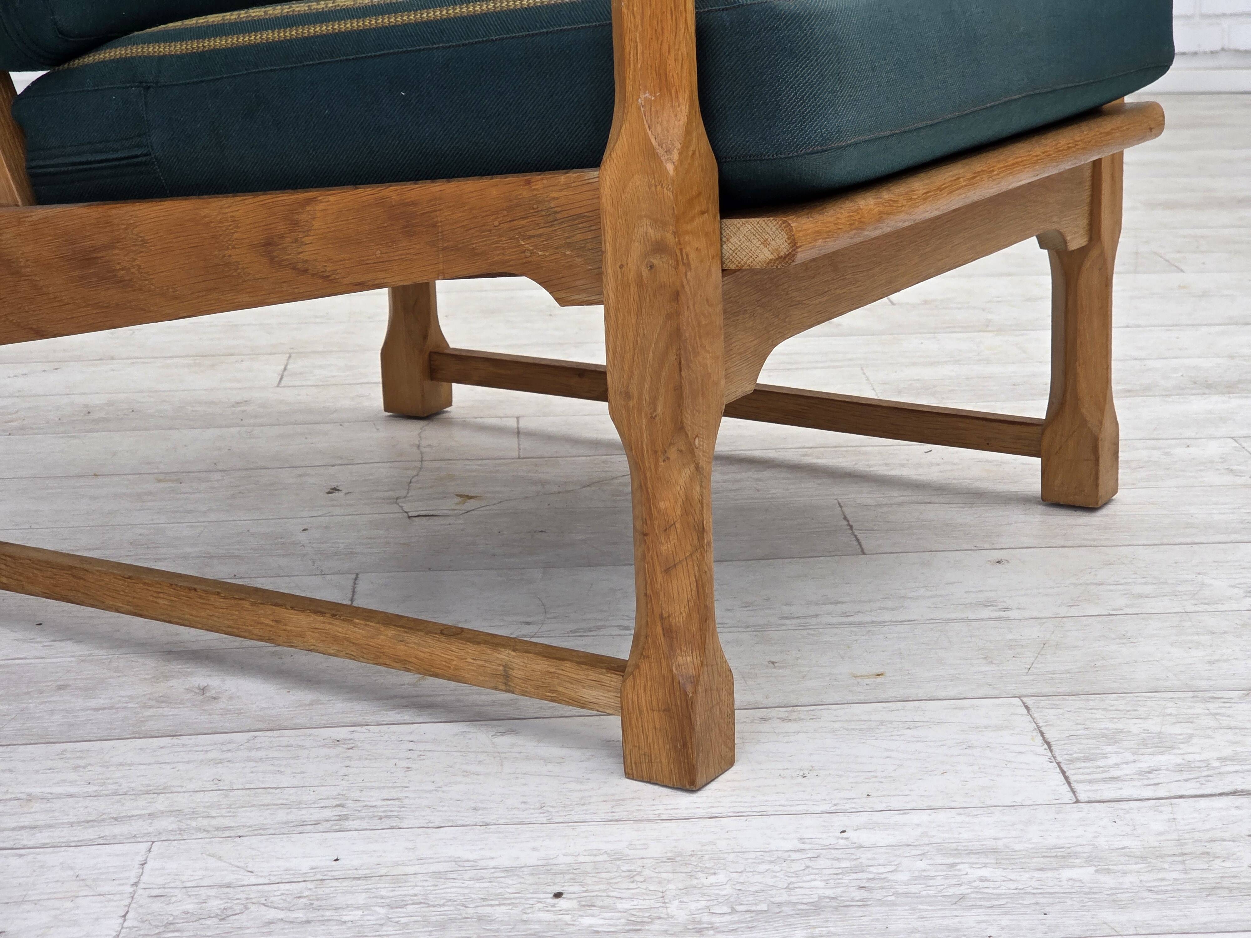 1970s, Scandinavian lounge chair, green furniture wool, solid oak wood.