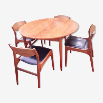 Table ronde avec rallonge et chaises des années 60