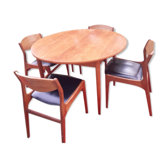 Table ronde avec rallonge et chaises des années 60