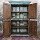 Cabinet 4 solid doors in blue patinated wood