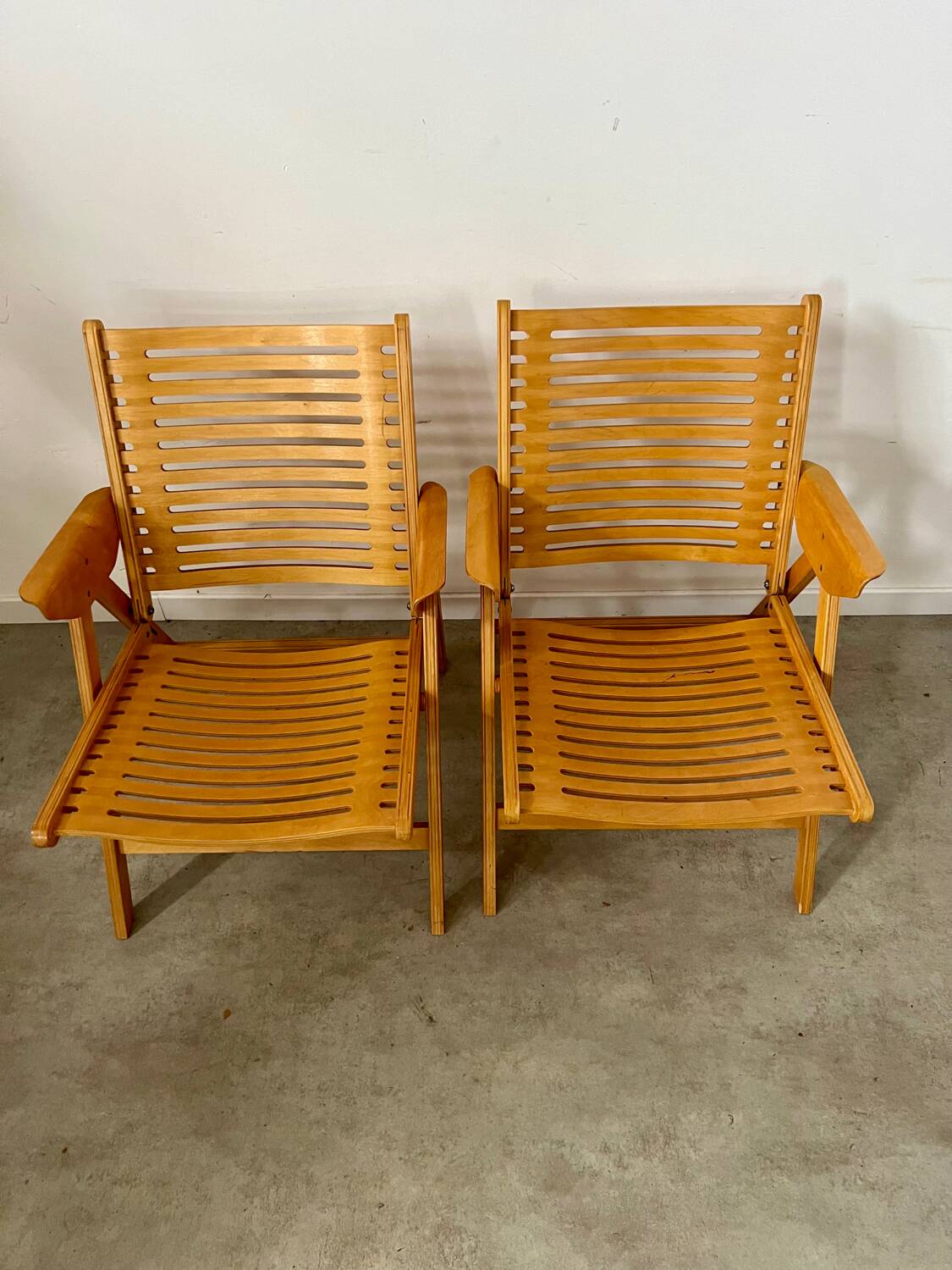 Lot 2 folding armchairs "Rex lounge" design Niko KRALJ bent beech 60s vintage