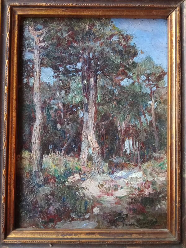 Ancienne peinture paysage  encadrement cadre doré