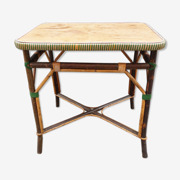 Table ancienne rotin et bois années 1930 1950