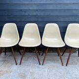 Lot of 4 DSW chairs in walnut fiber by Eames Herman Miller, vintage
