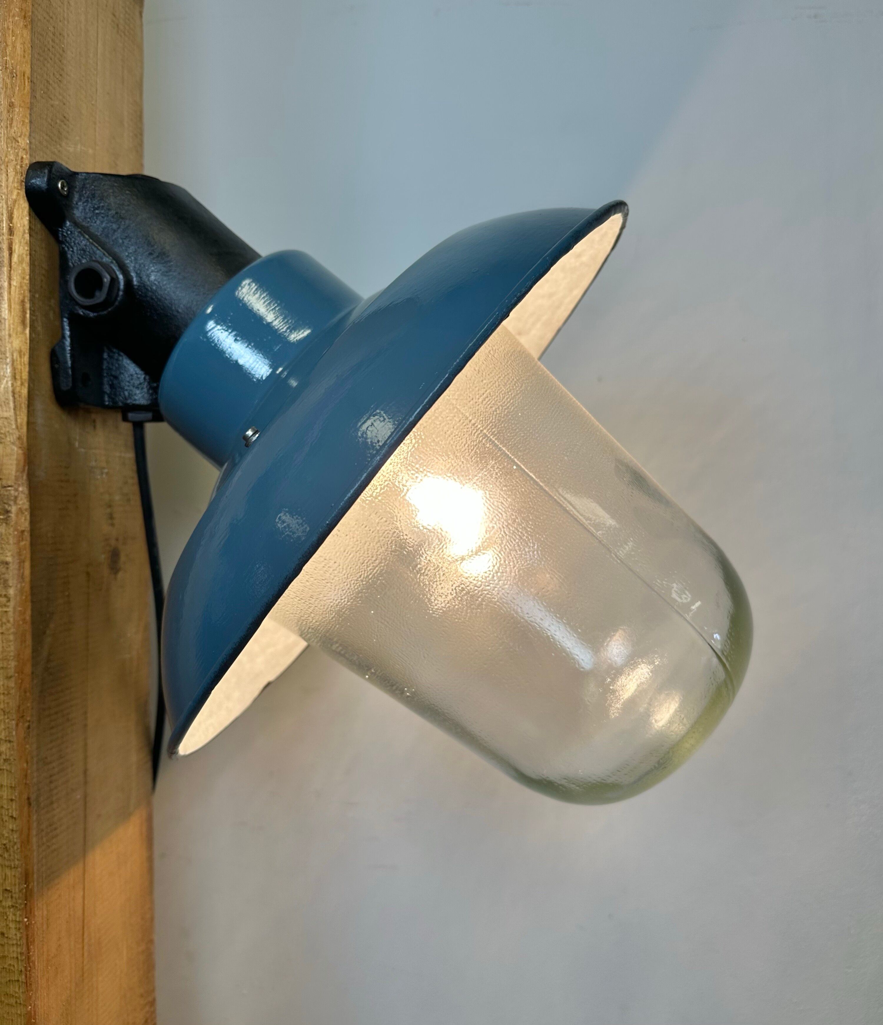 Industrial Blue Painted Factory Lamp Wall Light from Elektrosvit, 1960s