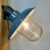 Industrial Blue Painted Factory Lamp Wall Light from Elektrosvit, 1960s