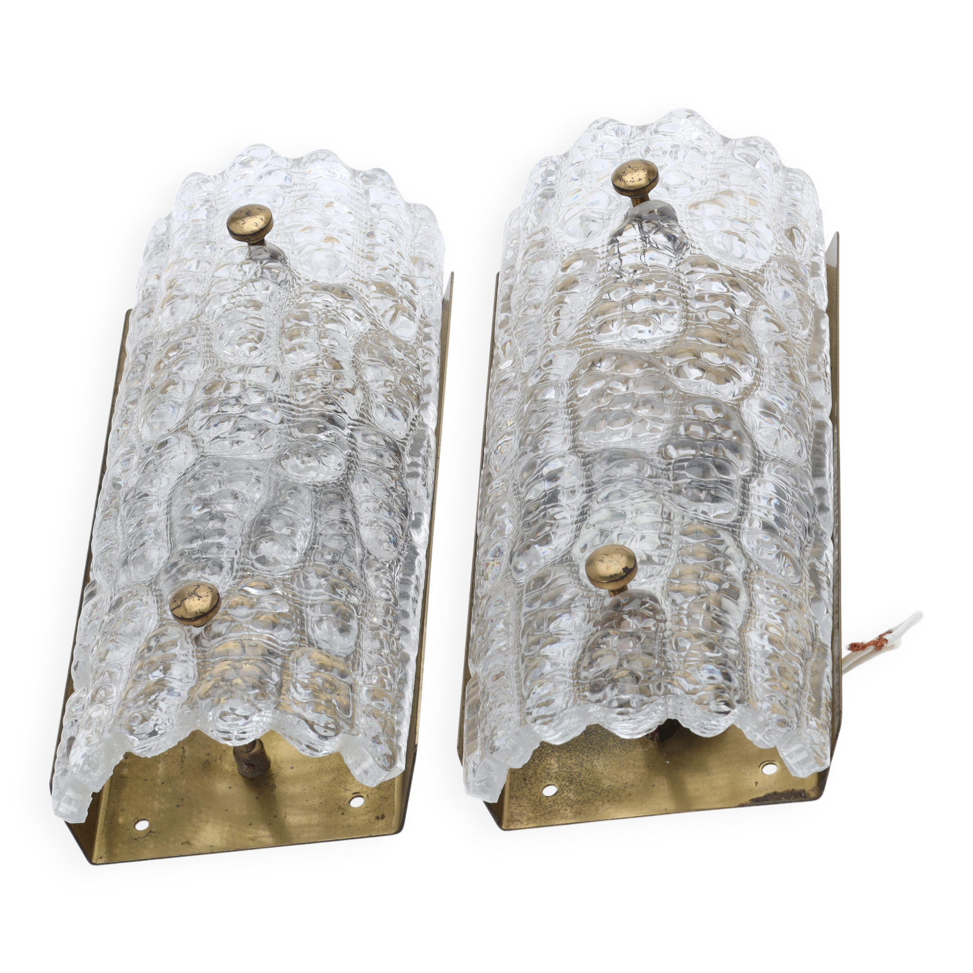 Glass wall lamp by Carl Fagerlund for Orrefors Sweden 1960s set of 2