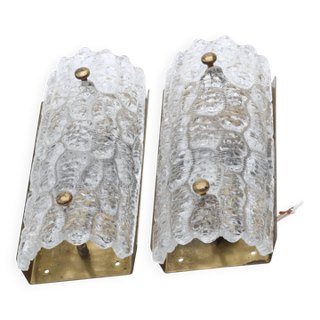 Glass wall lamp by Carl Fagerlund for Orrefors Sweden 1960s set of 2