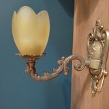 Wall lamp lampshade glass paste flower support brass Dp 0222f056 old art
