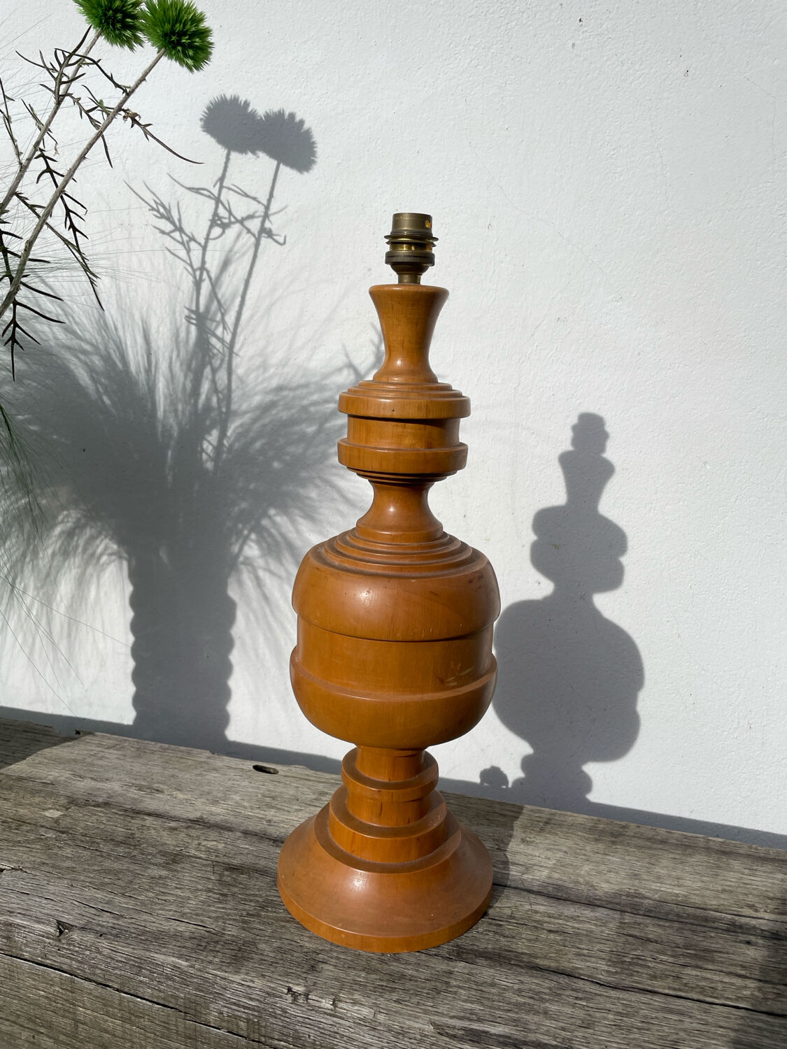 Large turned wooden lamp base