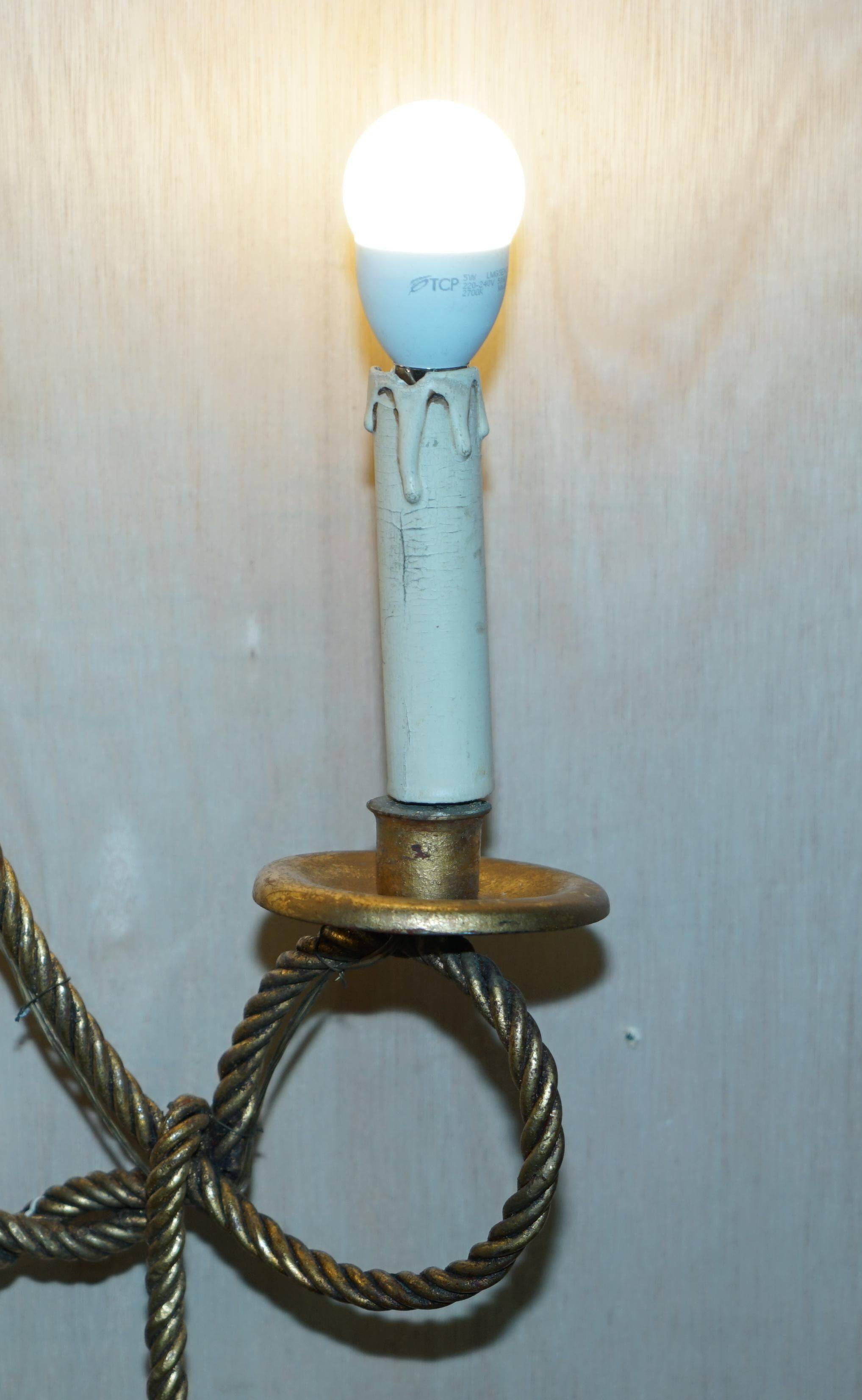Vintage Twisted Wall Light Three Branches with Pendants