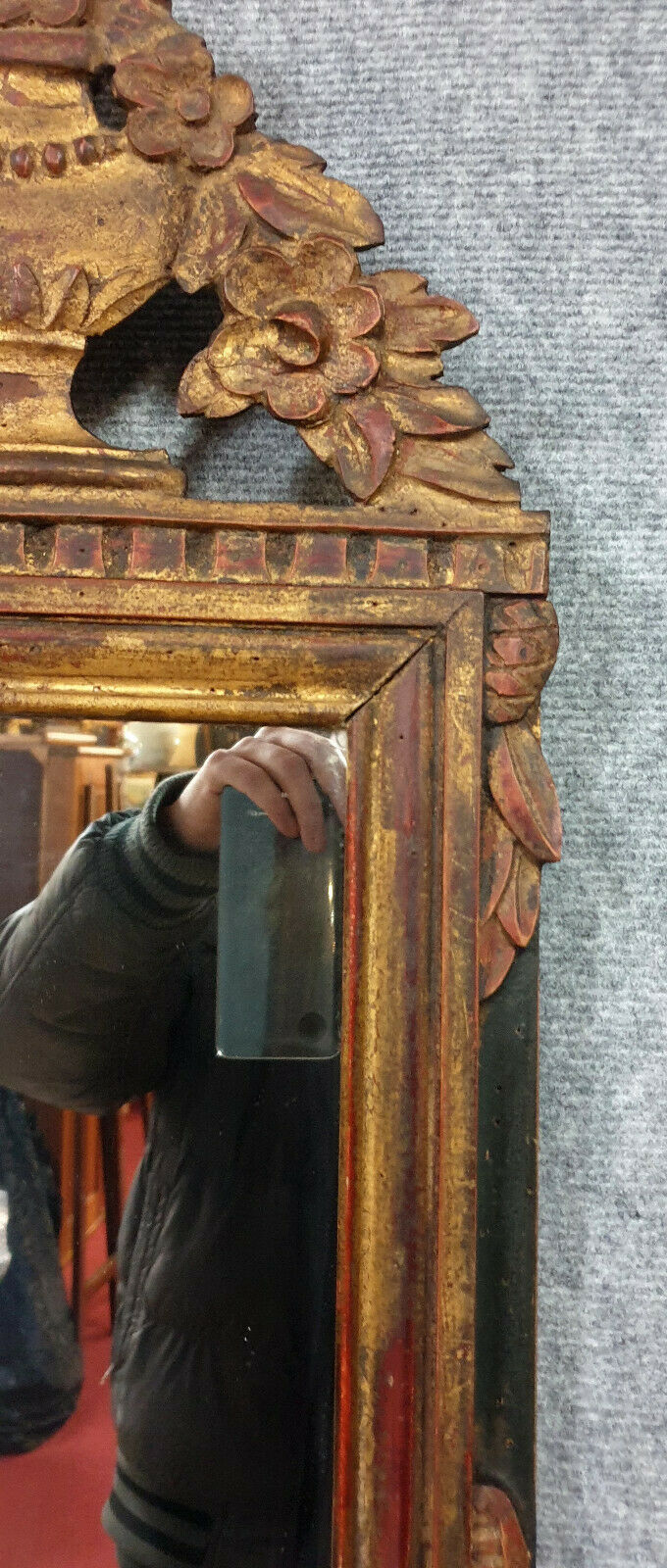 Louis XVI period mirror in gilded and laqué wood around 1800