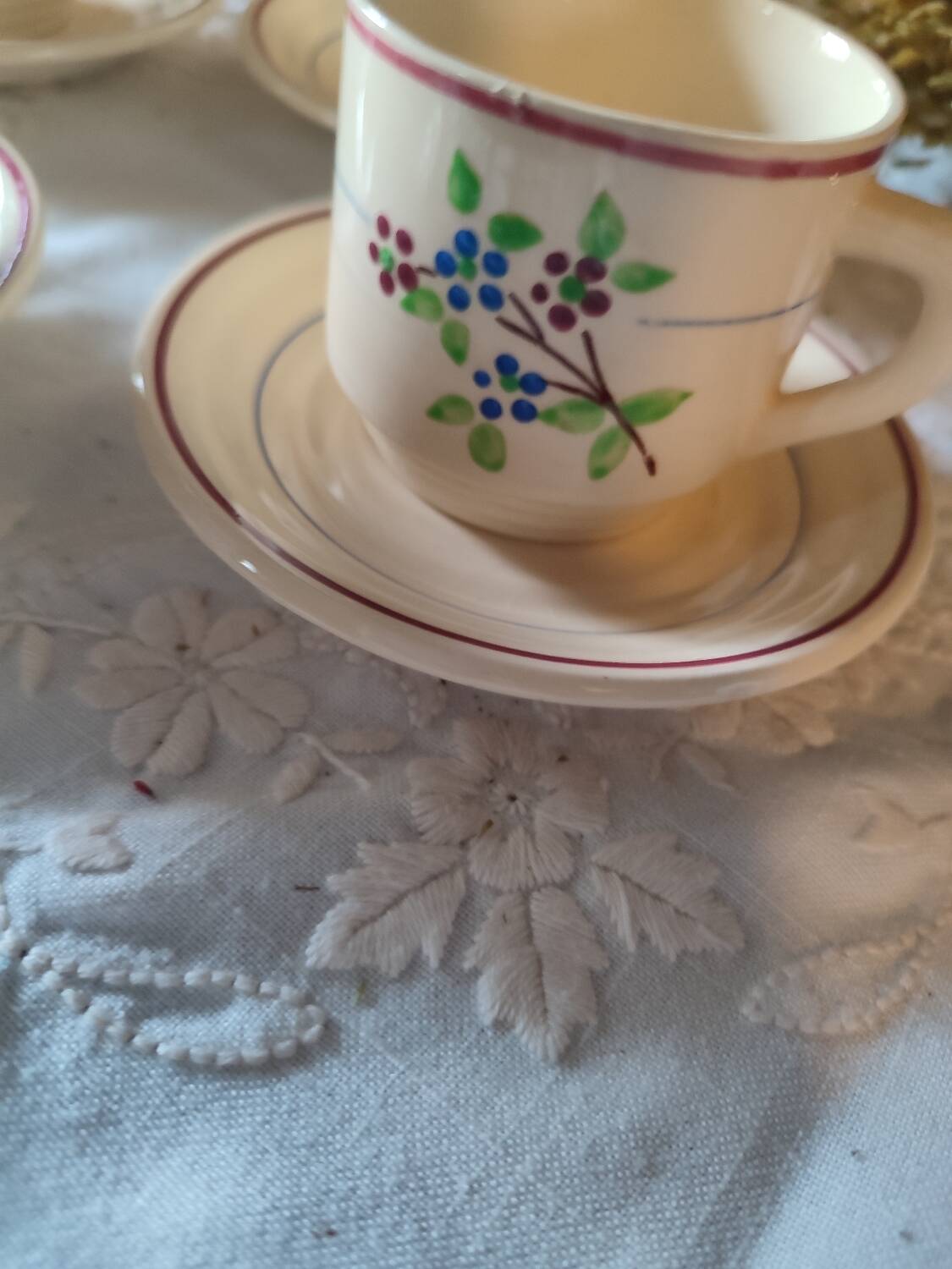 4 iron earth cups and saucers St Amand Moulin des Loups France, Odette model