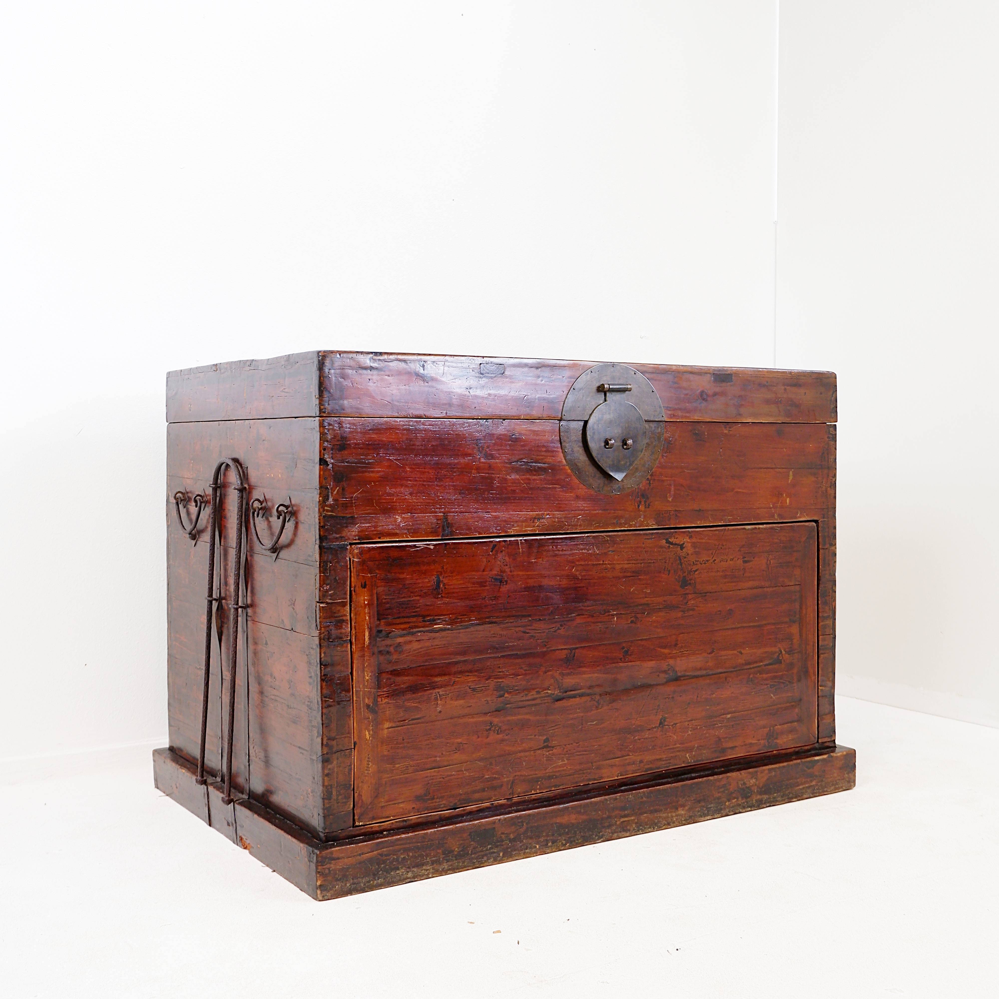 Ancient Japanese chest made of wood and iron.
