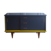 Enfilade vintage relookée bleu et jaune Farrow and Ball