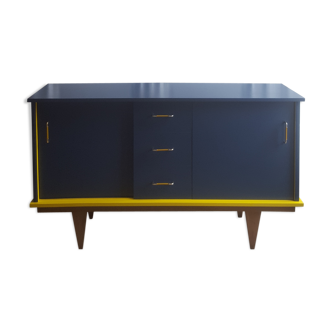 Enfilade vintage relookée bleu et jaune Farrow and Ball