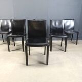 Chaises de salle à manger en cuir noir par Arper Italie, années 1980 - lot de 6