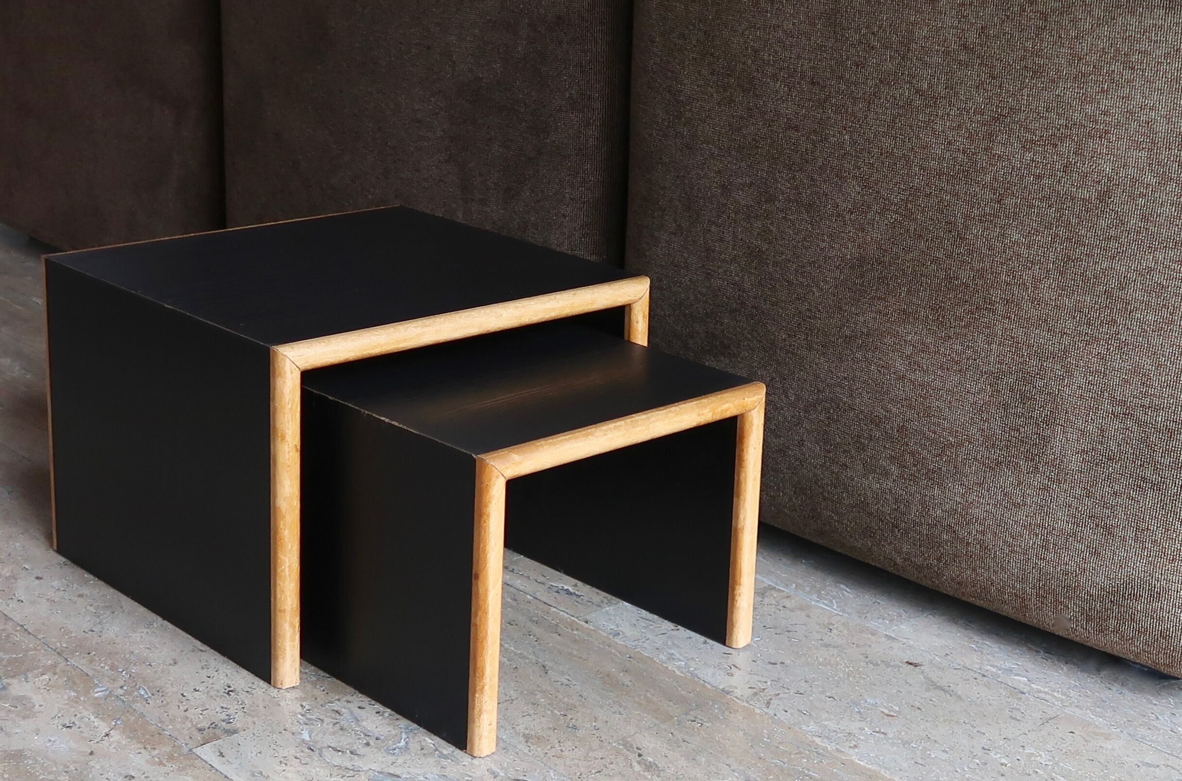 Side table black wooden trundles, 80s