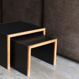 Table d'appoint gigognes noires en bois, années 80