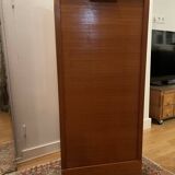 Drum filing cabinet with sliding curtain