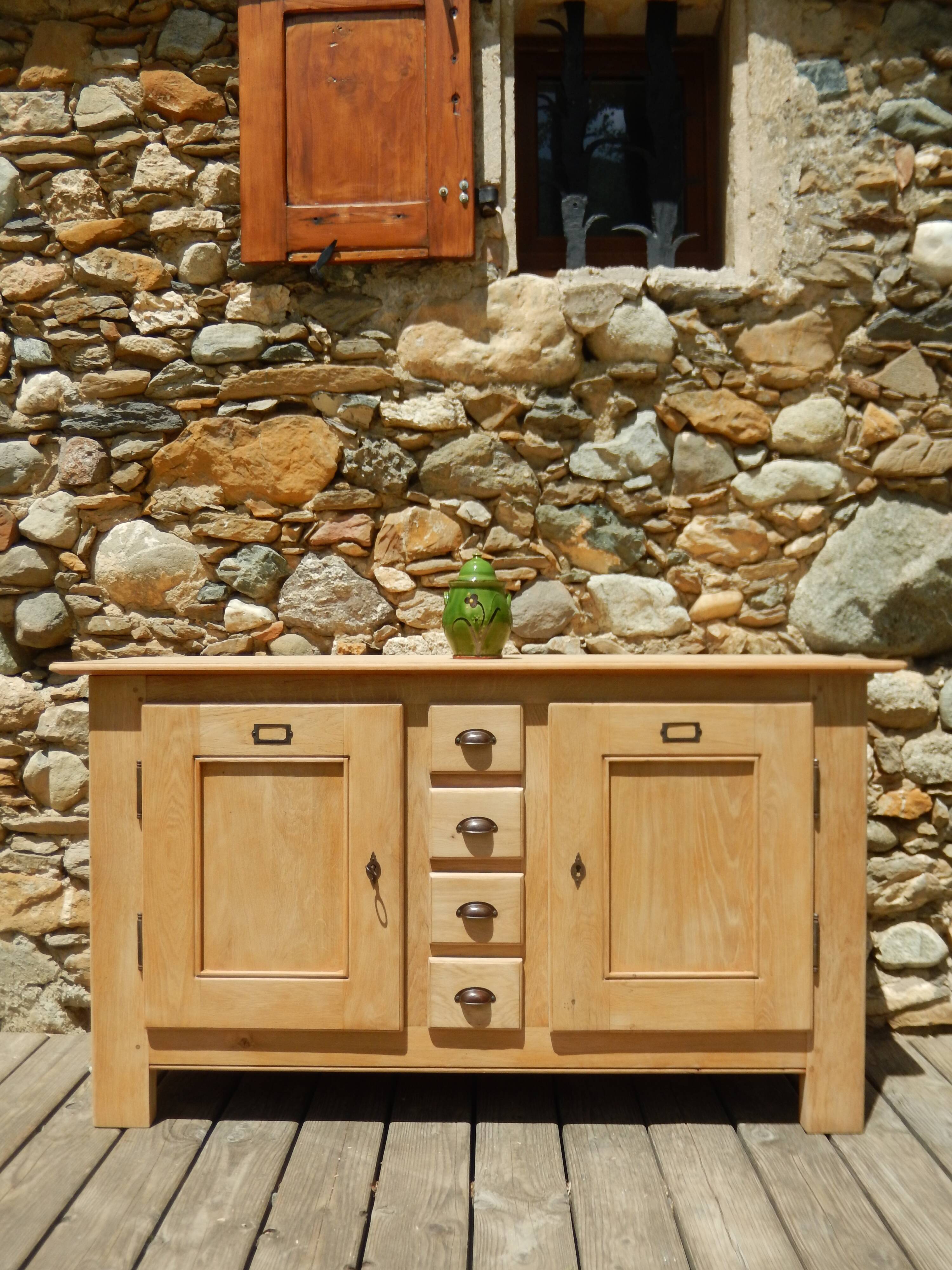 Old low sideboard / side unit / industrial furniture in solid ash