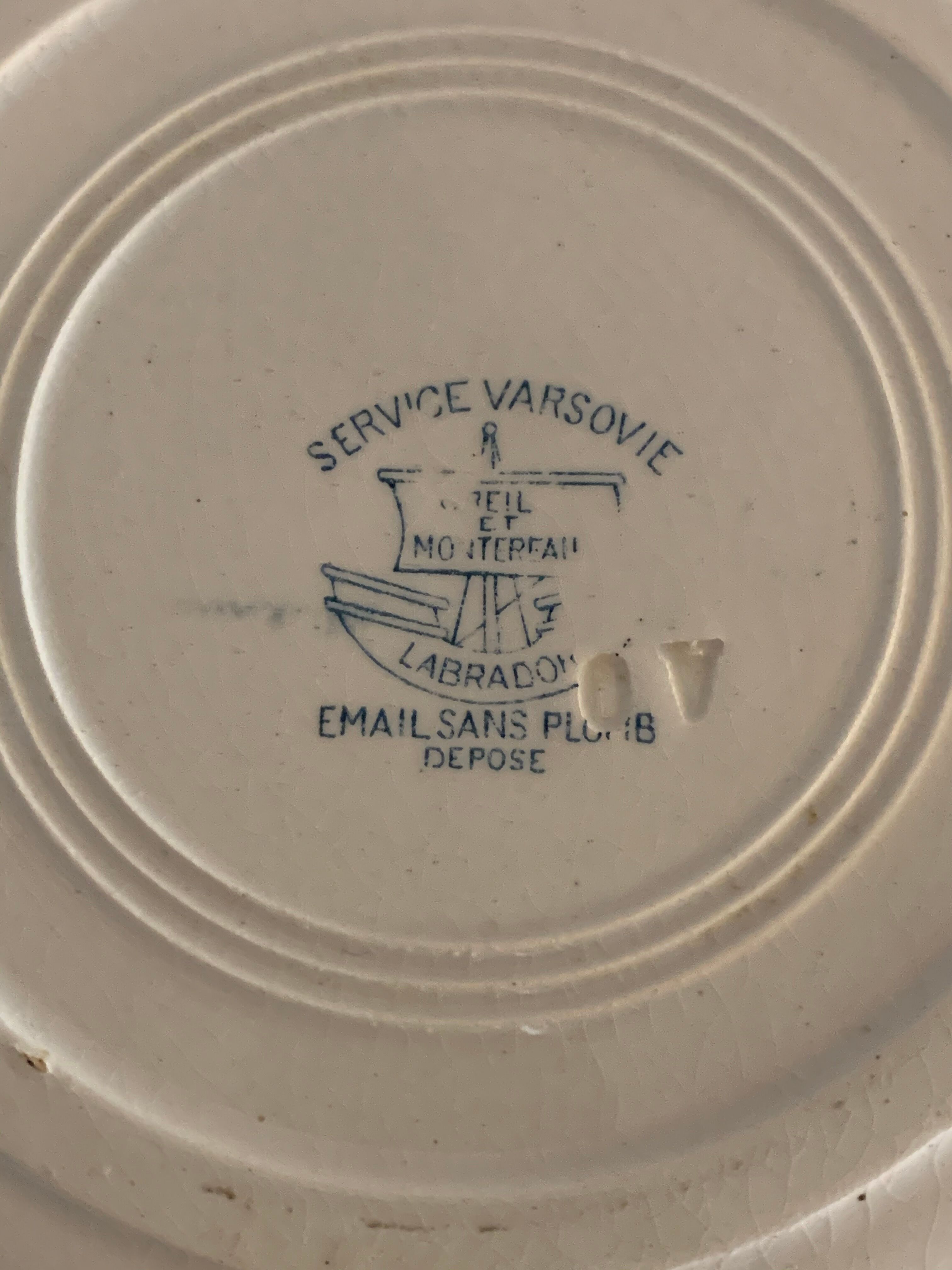 6 hollow plates art nouveau Creil and Montereau Labrador Warsaw 19th