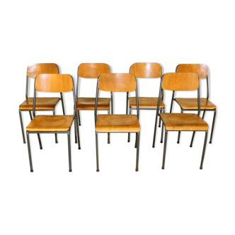 Set of 7 school chairs, Sweden, 1950