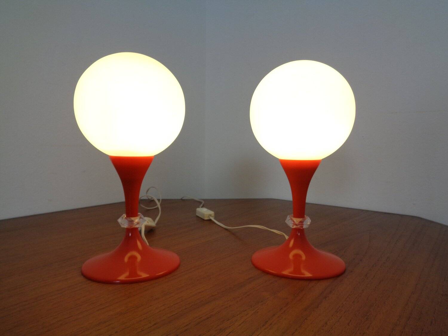 Glass and Plastic Tulip Bedside Lamps, 1970s, Set of 2