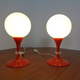 Glass and Plastic Tulip Bedside Lamps, 1970s, Set of 2