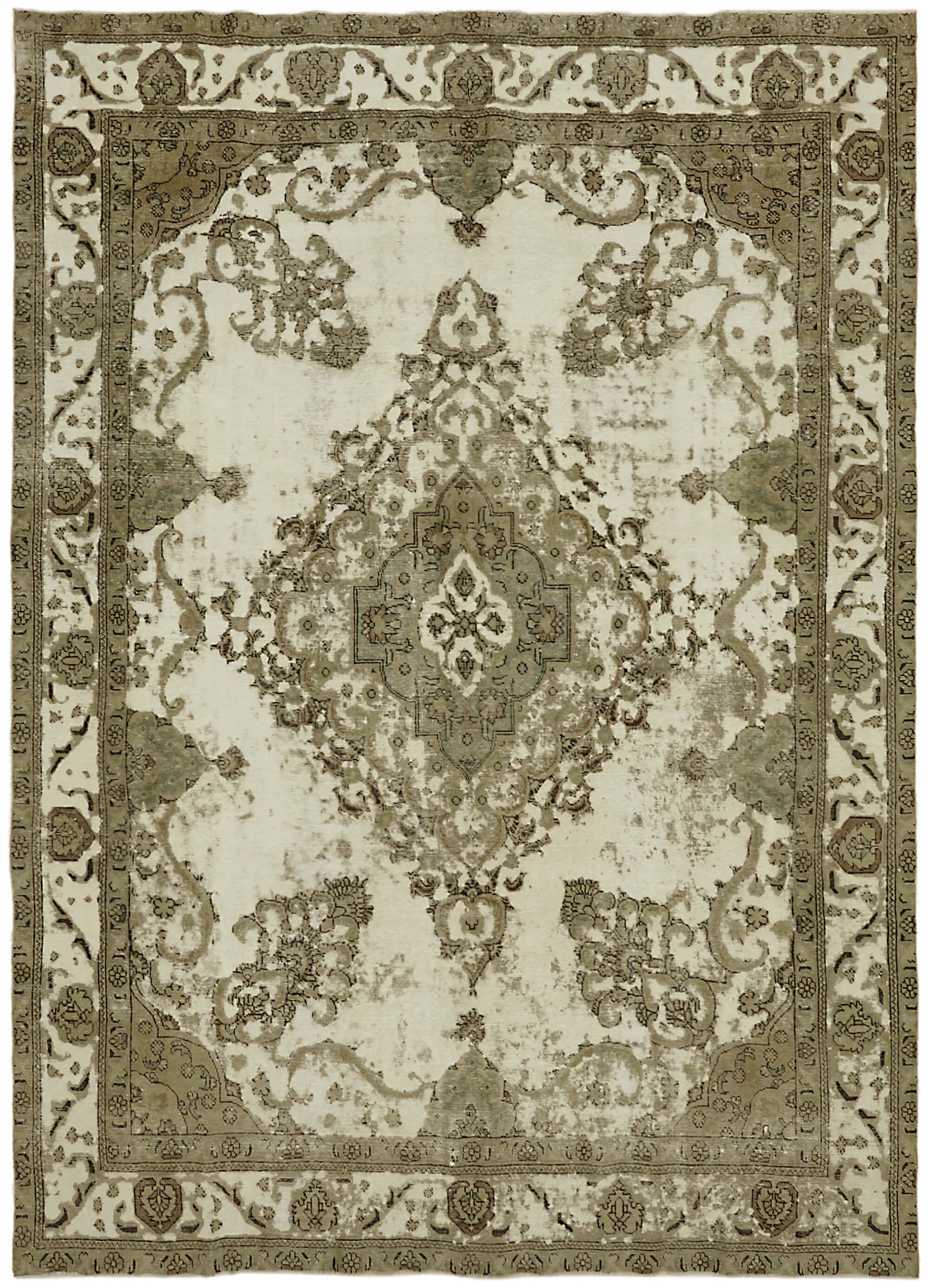 Handmade oriental unique 1980s 280 cm x 385 cm beige wool carpet