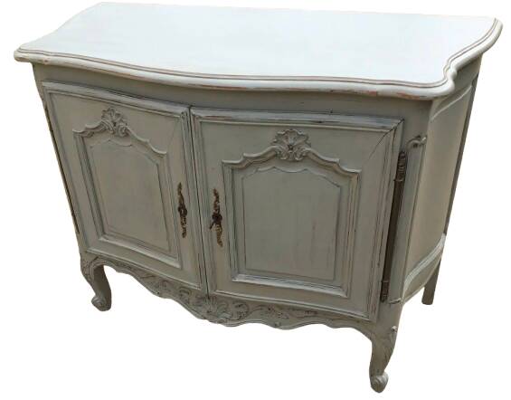 Louis XV style sideboard in cherry wood, revamped with Versailles parquet flooring