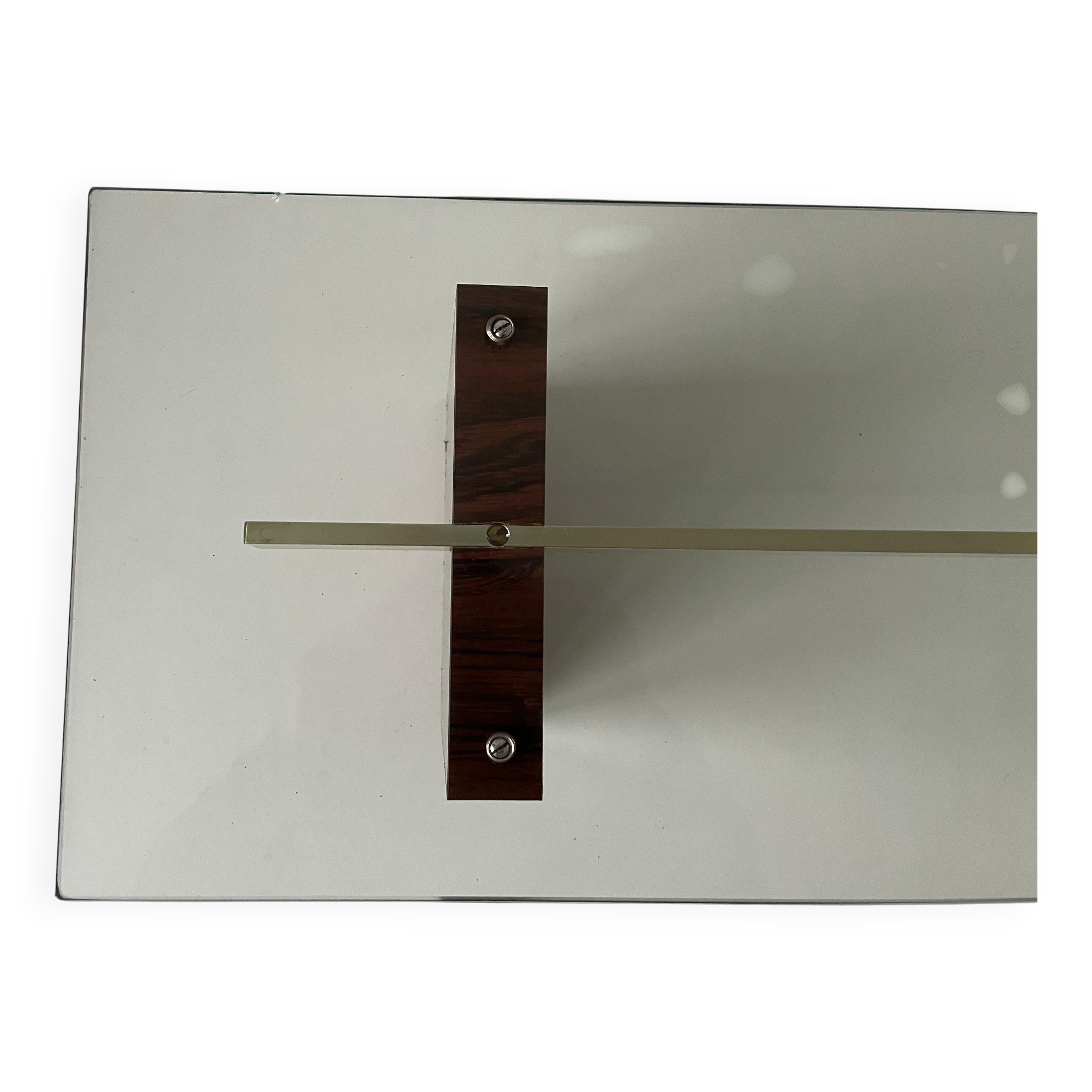 Mid-century minimalist thick glass coffee table, rosewood legs, 1960, Germany.