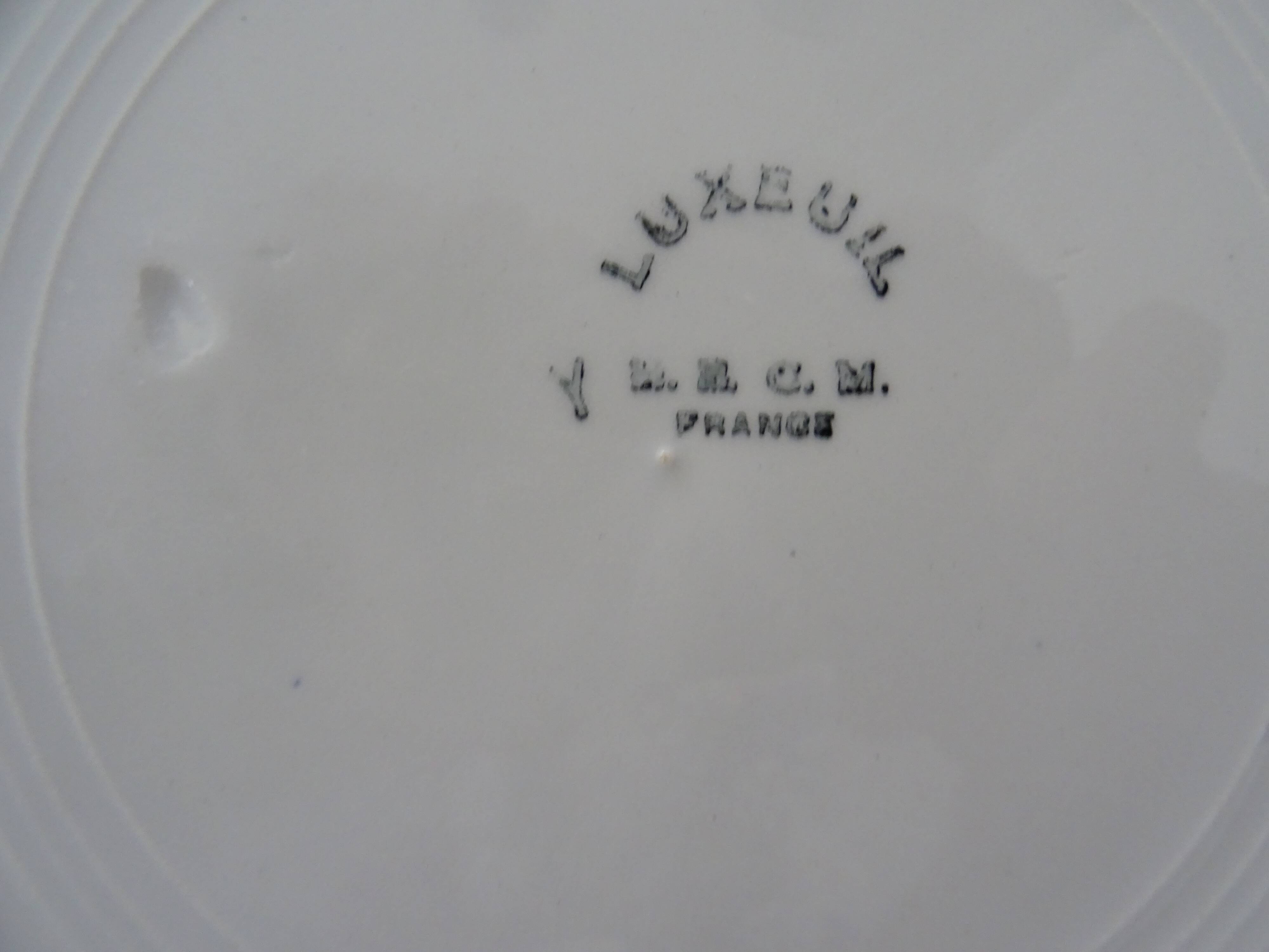 12 plates old flat and hollow HBCM Creil Montereau Luxeuil carnations